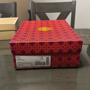 Tory Burch, Groove 100MM Open Toe Bootie, Black, Size 8.5